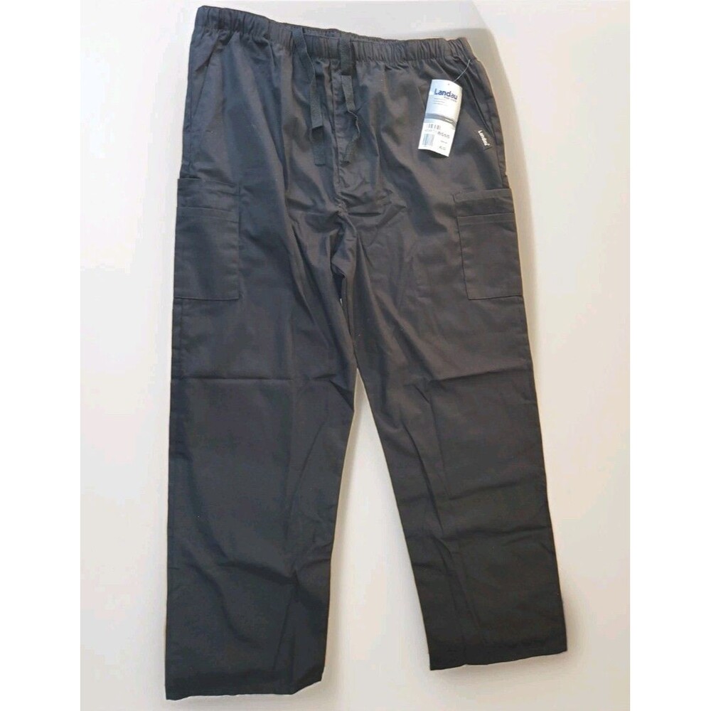 Landau Essentials Men's Cargo Scrub Pants Black XL Regular NWT 8555 Relaxed Fit